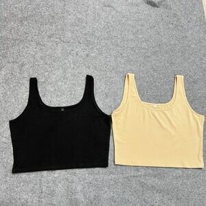 Women's Tank Tops Set of 2 — Black & Khaki Size L